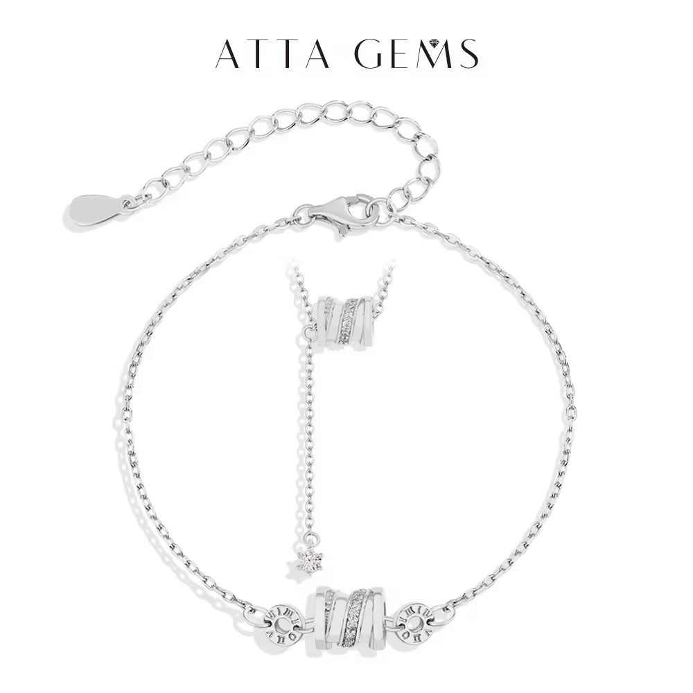 ATTAGEMS-Bracelet Moissanite et Collier Pendentif pour Femme, Ensemble de Bijoux en Argent Sterling 