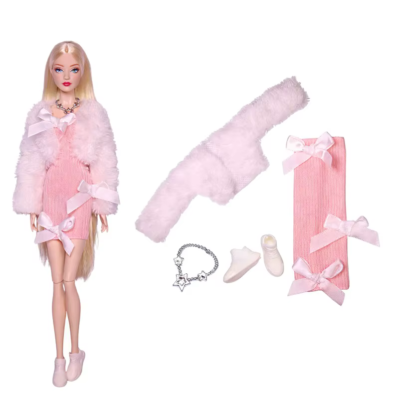Tenue de luxe pour poupée Barbie 30 cm (11,8 pouces) : Robe de princesse avec nœud, colliers, chauss