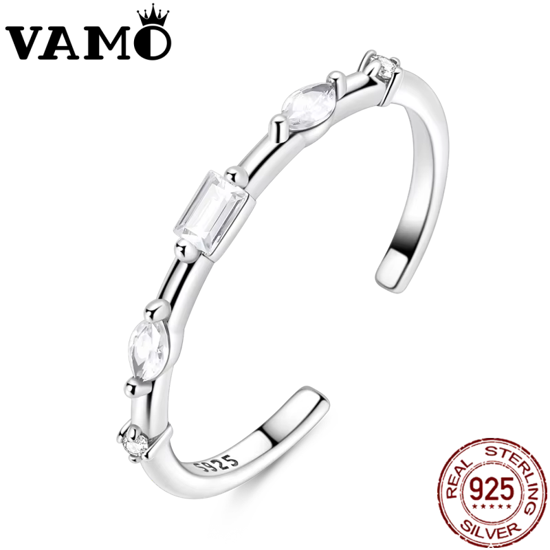 VAMO 925 bagues en argent Sterling brillant gemme femme anneaux ouverts scintillant bague de mariage