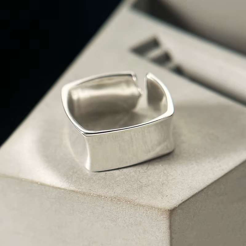 Bagues carrées en argent Sterling 925 pour femmes, surface lisse, accessoires de bijoux de luxe Vint