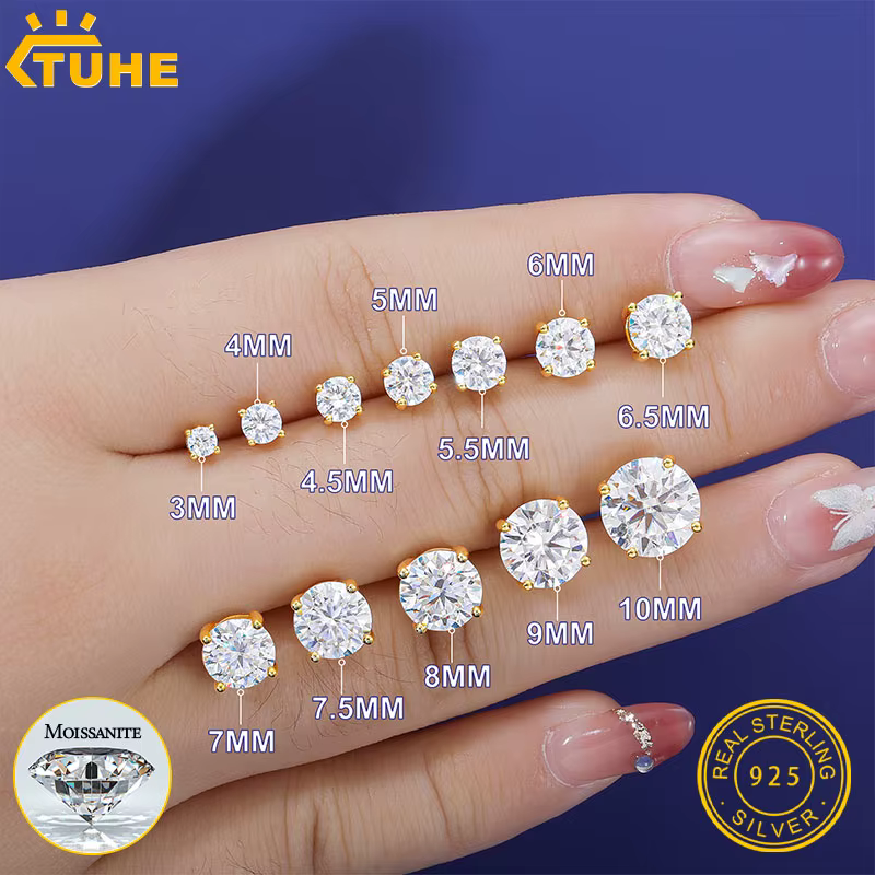 TUHE – boucles d'oreilles rondes classiques unisexes en argent 925 pour femmes, couleur D VVS1, bijo