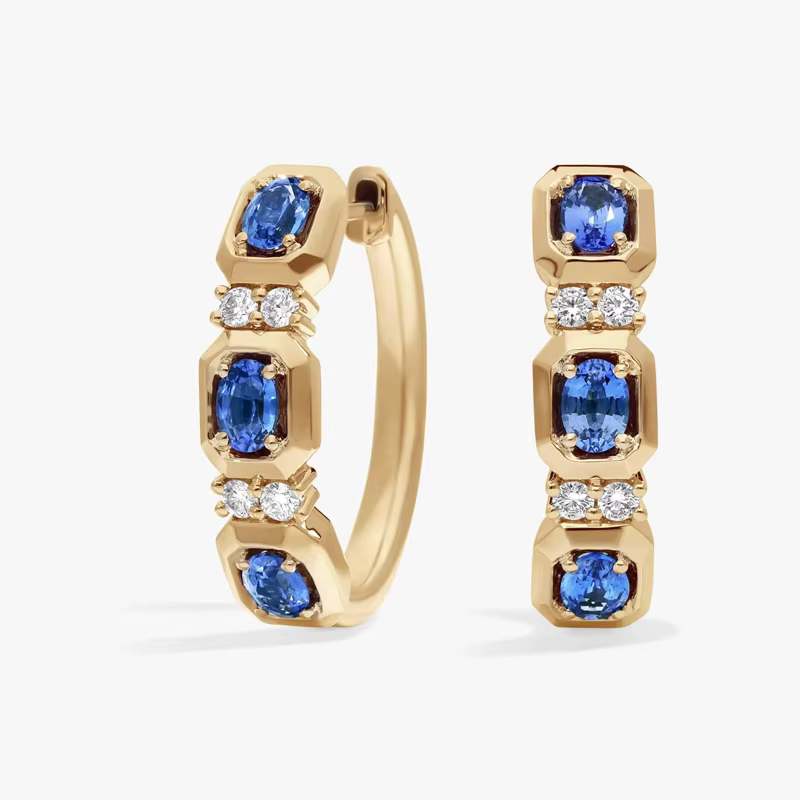 Boucles d'oreilles vintage ovales en saphir et diamants ronds, en or jaune 9K/14K/18K, saphir et dia