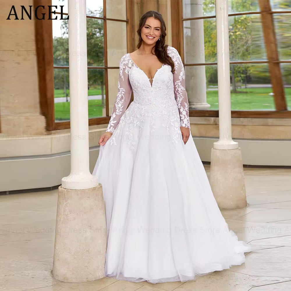 ANGEL Pastrol grande taille robes de mariée 2025 personnalisé à lacets robes de mariée dentelle Appl
