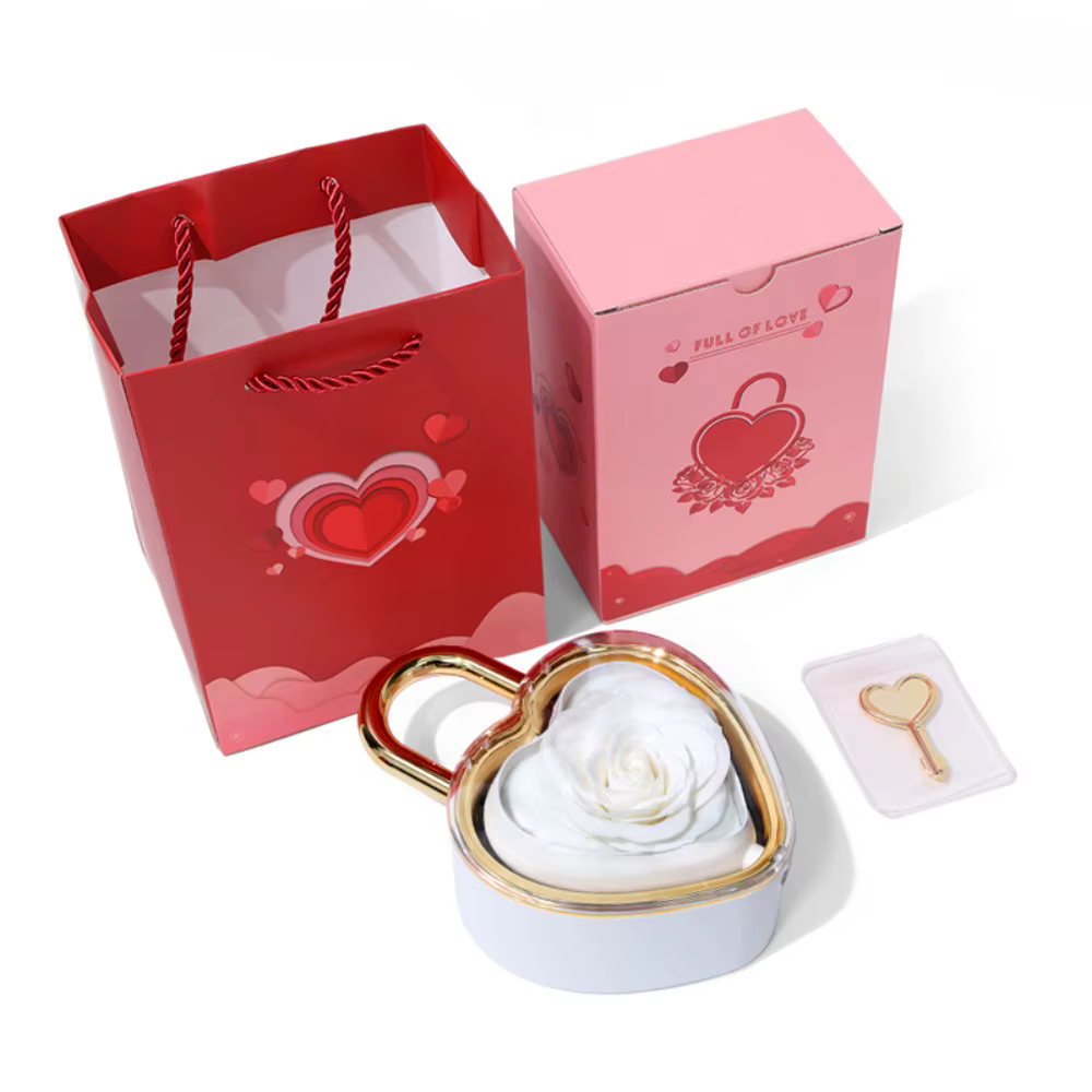 Boîte à bijoux rotative en forme de cœur avec cadenas, boîte à savon en forme de rose, boîte à bague