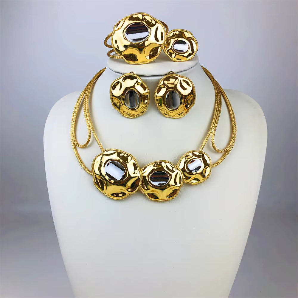 ESALE couleur or 18K ensemble de bijoux pour femmes mode Dubai bijoux collier boucles d'oreilles Bra