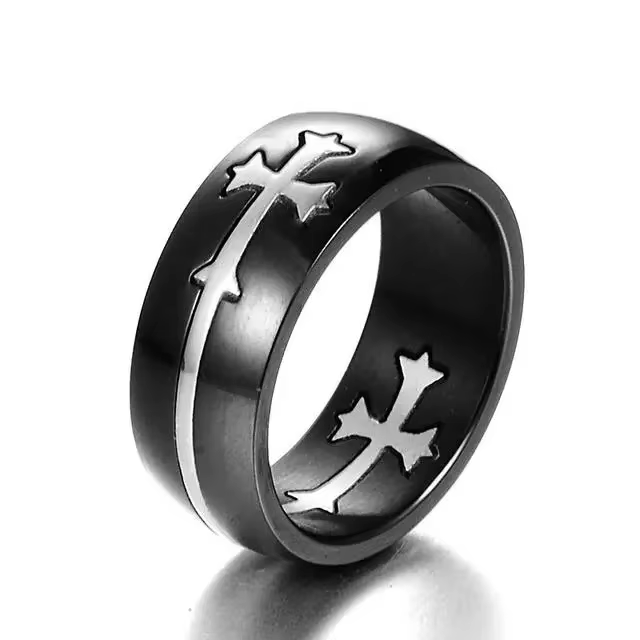 Bague croisée couleur or argent pour femmes et hommes, bague Cool en acier inoxydable noir, bijoux d