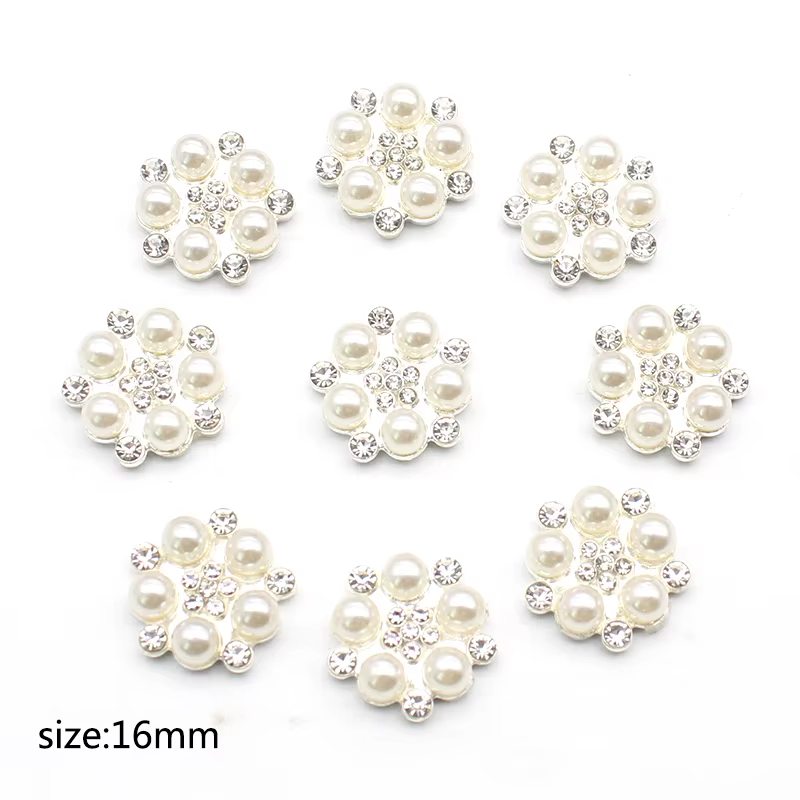 Mode 16mm alliage perle strass bouton fleur coeur ornement bricolage vêtements cheveux accessoires b