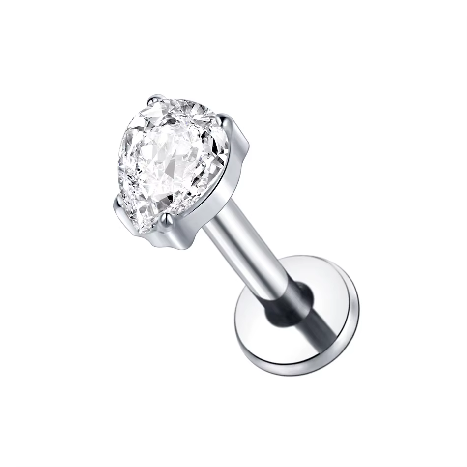 Boucles d'Oreilles en Clip CZ en Forme de Goutte d'Eau, Bijoux de Corps, Piercing Labret, Monroe, Ju