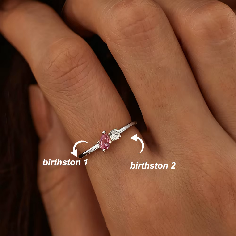 Bagues personnalisées en deux pierres de naissance, couleur or, nouvelles pierres précieuses délicat