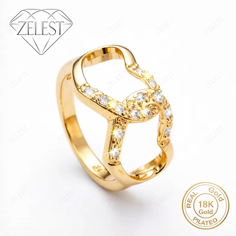 Bague en argent sterling 925 plaqué or 18 carats, double cœur en zircon, bijoux de luxe pour femmes,