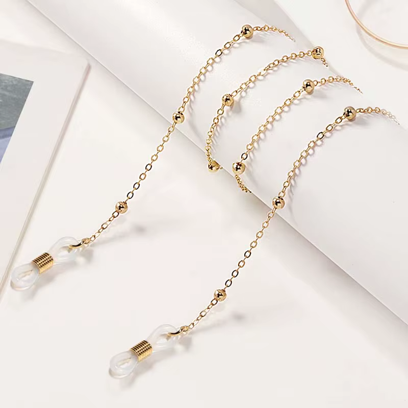 Chaîne de lunettes en perles métalliques simples pour femmes et hommes, perles d'été faites à la mai