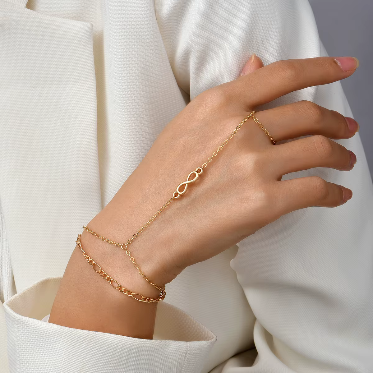 Bracelet chaîne simple avec pendentif cœur, anneau large plaqué or connecté, bracelets pour femmes, 