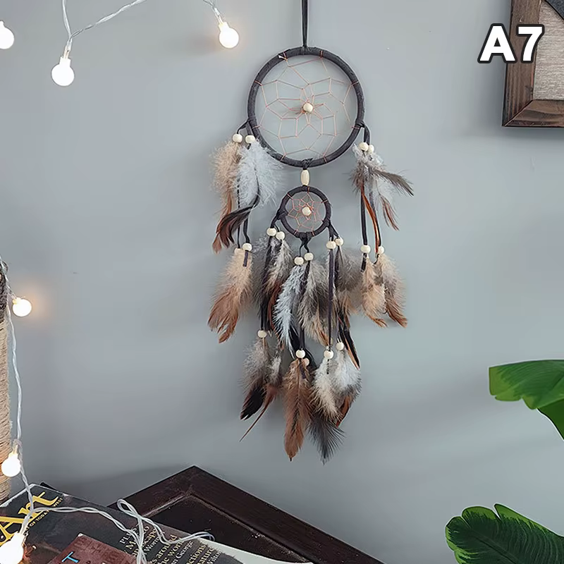1 attrape-rêves indien avec support mural marron, attrape-rêves pour chambre à coucher, carillon éol