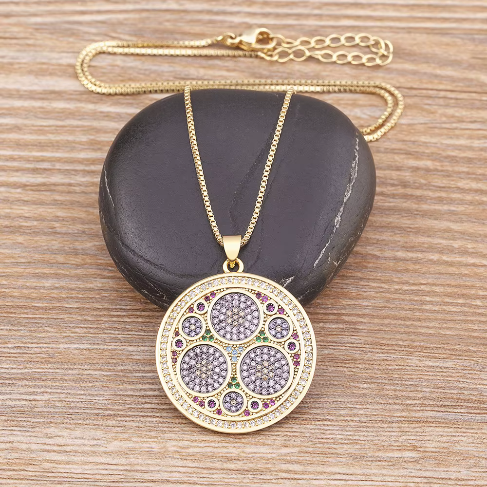 Nidin BLORound-Collier à breloques plaquées or, étiquette en métal de style bohème, conception d'inc