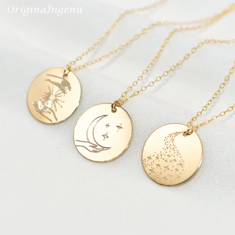 Collier en or 14K fait à la main, pendentif ras du cou, bijoux magiques, mystique, style bohème