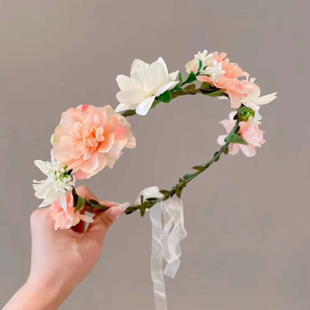 Couronne florale bohème pour filles, bandeau de sauna floral, couronne de fleurs de mariage, guirxié