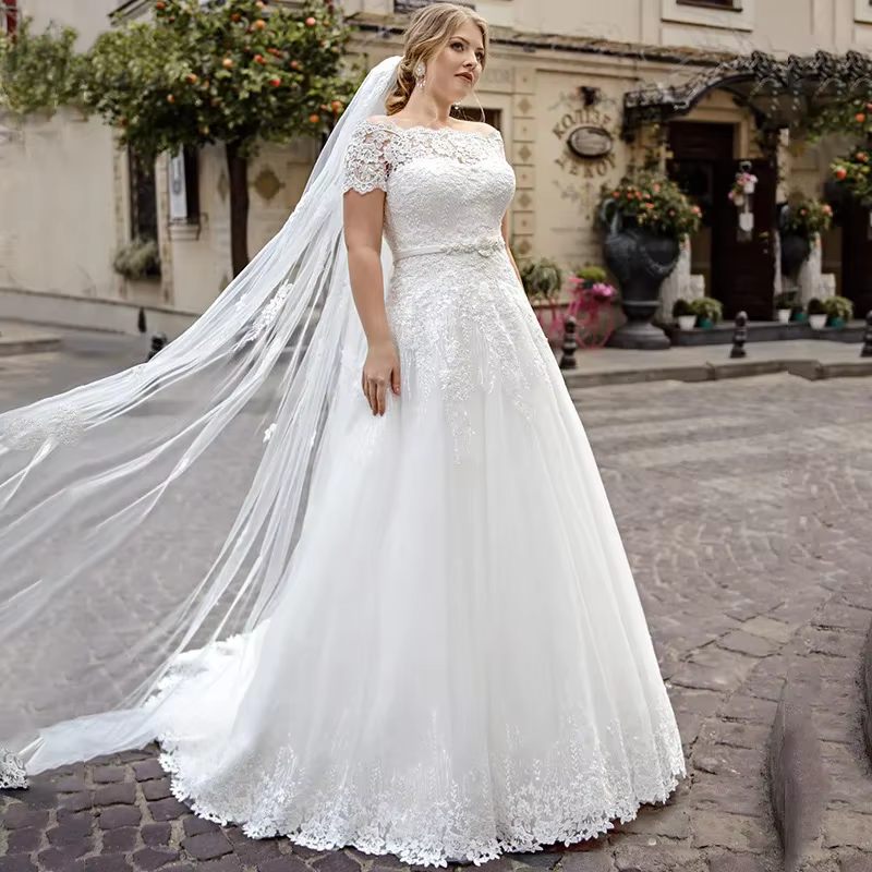 Robes de mariée taille plus, style A, épaules dénudées, appliques en dentelle, robe de mariée de pla