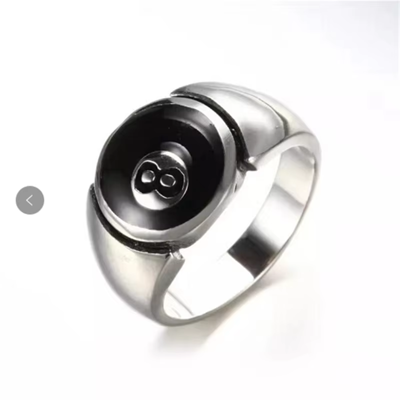 Bague noire à 8 boules en acier inoxydable, rétro Punk Biker, billard porte-bonheur 8