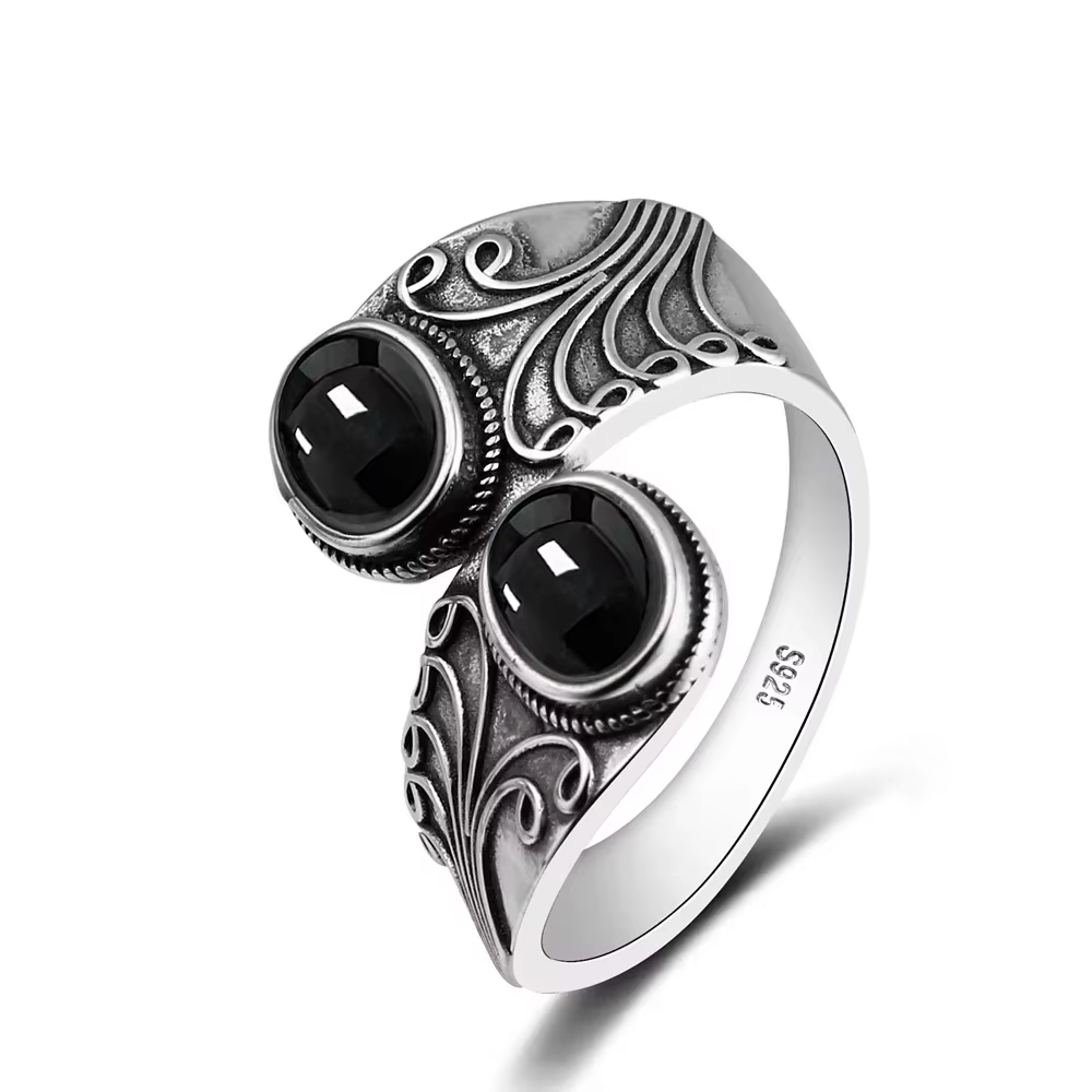 Bague vintage en argent 925 avec améthyste naturelle 6*8mm, anneaux ajustables, motif floral gravé, 