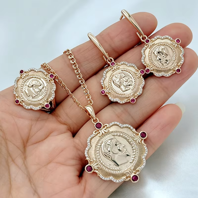 Kinel – bague ethnique de luxe en or Rose 585, boucles d'oreilles, collier pour femmes, accessoires 
