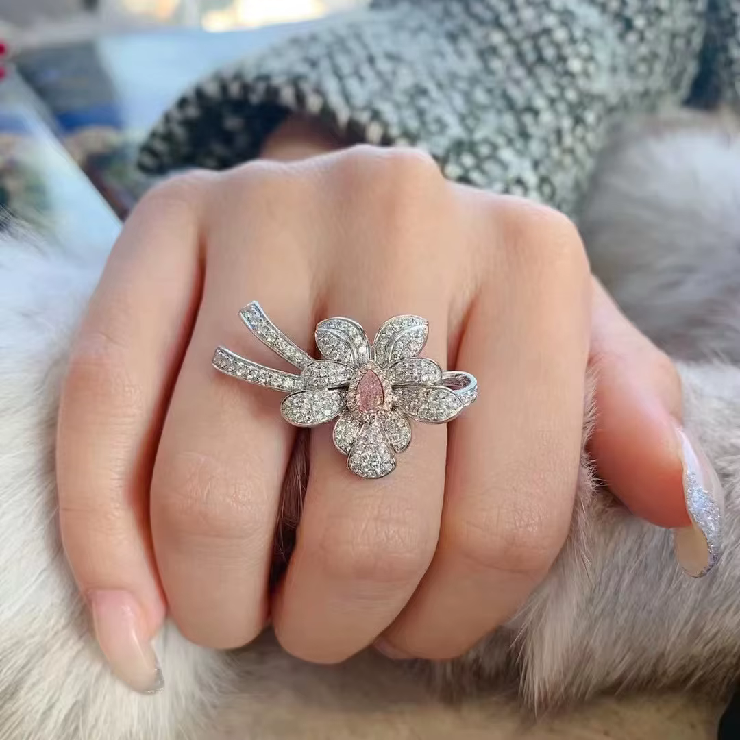 Bagues romantiques à fleurs avec nœud papillon pour femmes, accessoires de mariage en argent Sterlin