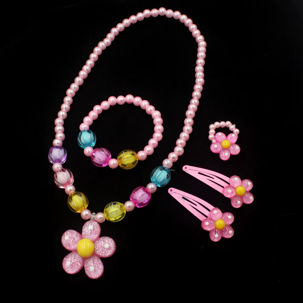 1 ensemble de bijoux tournesol pour bébés filles, princesse, collier de perles fait à la main, Brace