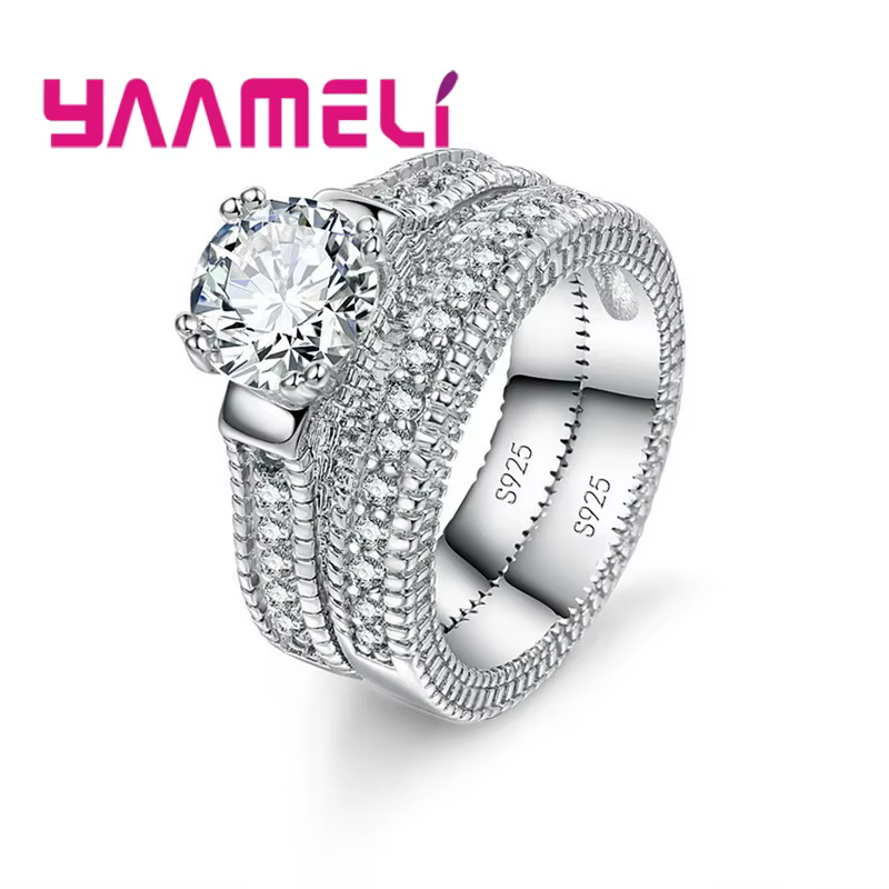 Ensemble de bagues de fiançailles classiques en argent Sterling 925, pierres pavées de Zircon cubiqu