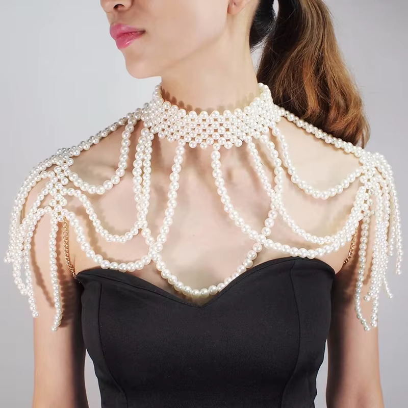 Chaîne d'épaule en perles pour femmes, bijoux de fête de mariage, grand collier, chaîne de pull, acc