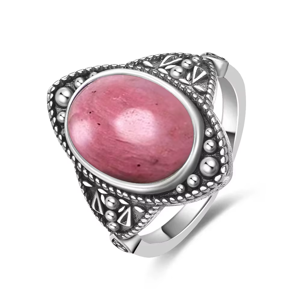 Bague Vintage en argent Sterling S925, ovale, ronde, Rhodochrosite naturelle, en forme de soleil et 