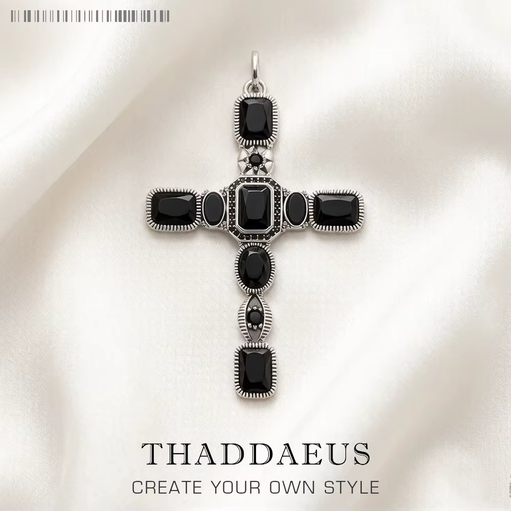 Pendentif croix en pierre noire, tout nouveau, accessoires de bijoux Vintage en argent Sterling 925,
