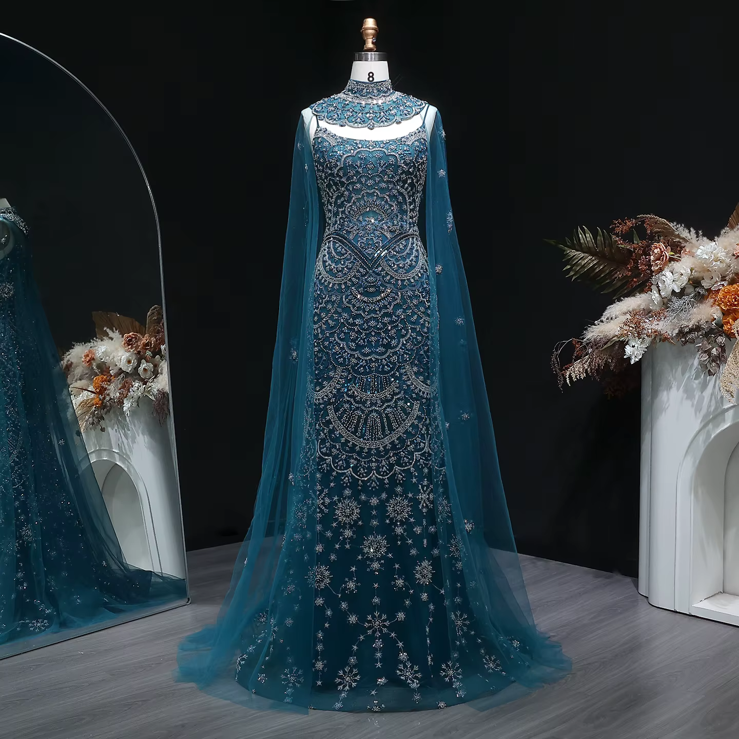 Robes de soirée formelles Sharon Said pour femmes grandes tailles avec cape, robes de mariée sirène 