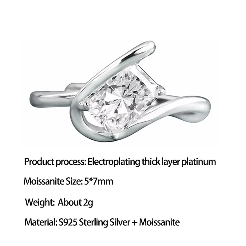 Bague de fiançailles en argent S925 LinkerLove avec moissanite pour femme, coupe émeraude 1 carat, a