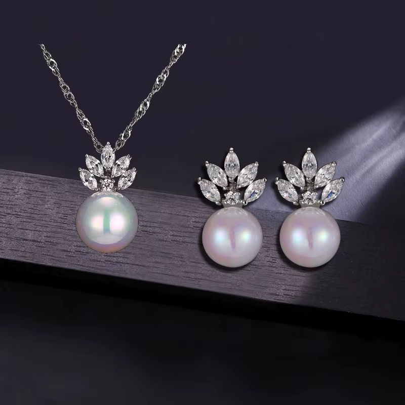 SUGO classique mode flocon de neige Zircon avec perle boucles d'oreilles colliers ensembles de bijou
