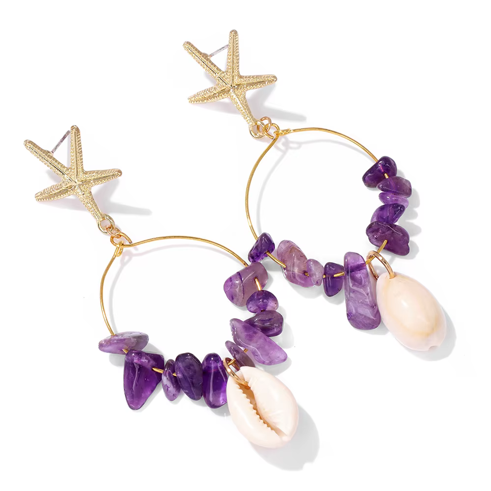 Ensemble de collier et boucles d'oreilles d'étoiles de mer naturelles pour femmes, collier de quartz