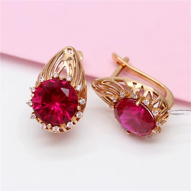 Boucles d'oreilles en cristal de rubis plaqué or violet pour femme, boucle d'oreille classique, bijo