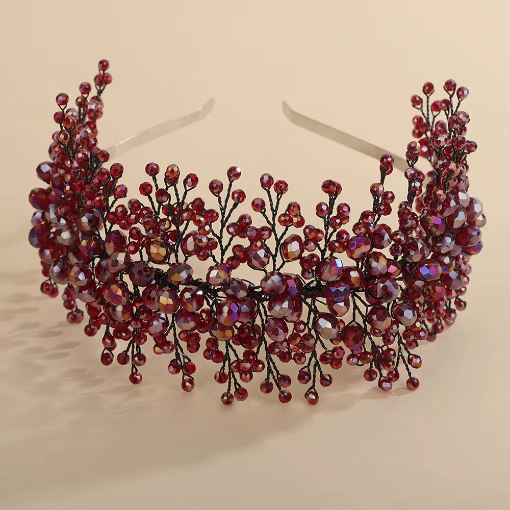 Bandeau de mariée en cristal rouge, couronne vert bleu, accessoires pour cheveux de mariage, bijoux,