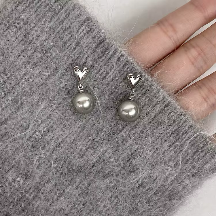 Boucles d'oreilles Vintage en perles grises pour femmes, mode française élégante, cristal, usage quo