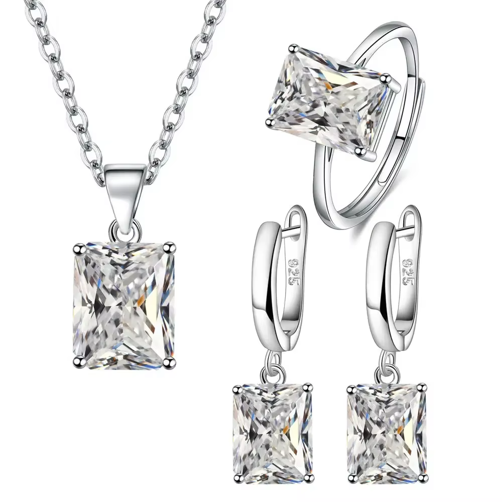 Ensemble de bijoux élégants en argent Sterling 925, bague, boucles d'oreilles, collier pour femmes, 