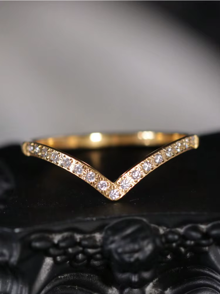 Bague en acier inoxydable 18 carats or, style européen et américain, luxe léger, en forme de V, incr