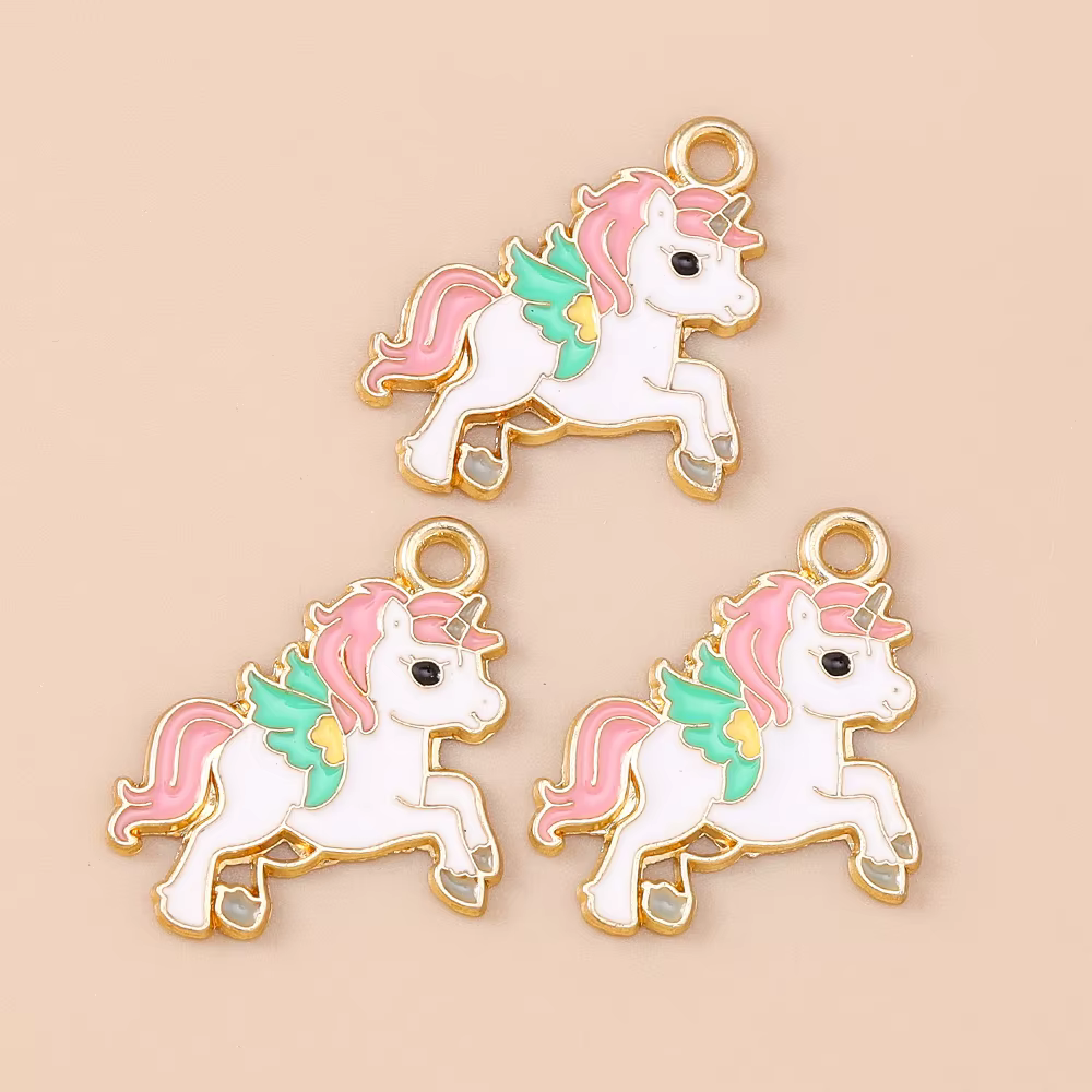 Leslie 10 pièces émail arc-en-ciel cheval coloré licorne breloques pendentifs pour licorne Bracelets