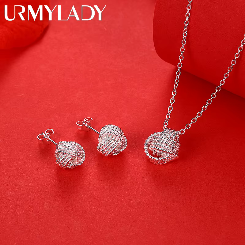Joli collier boule en argent Sterling 925, boucles d'oreilles pour femmes, ensembles de bijoux, acce
