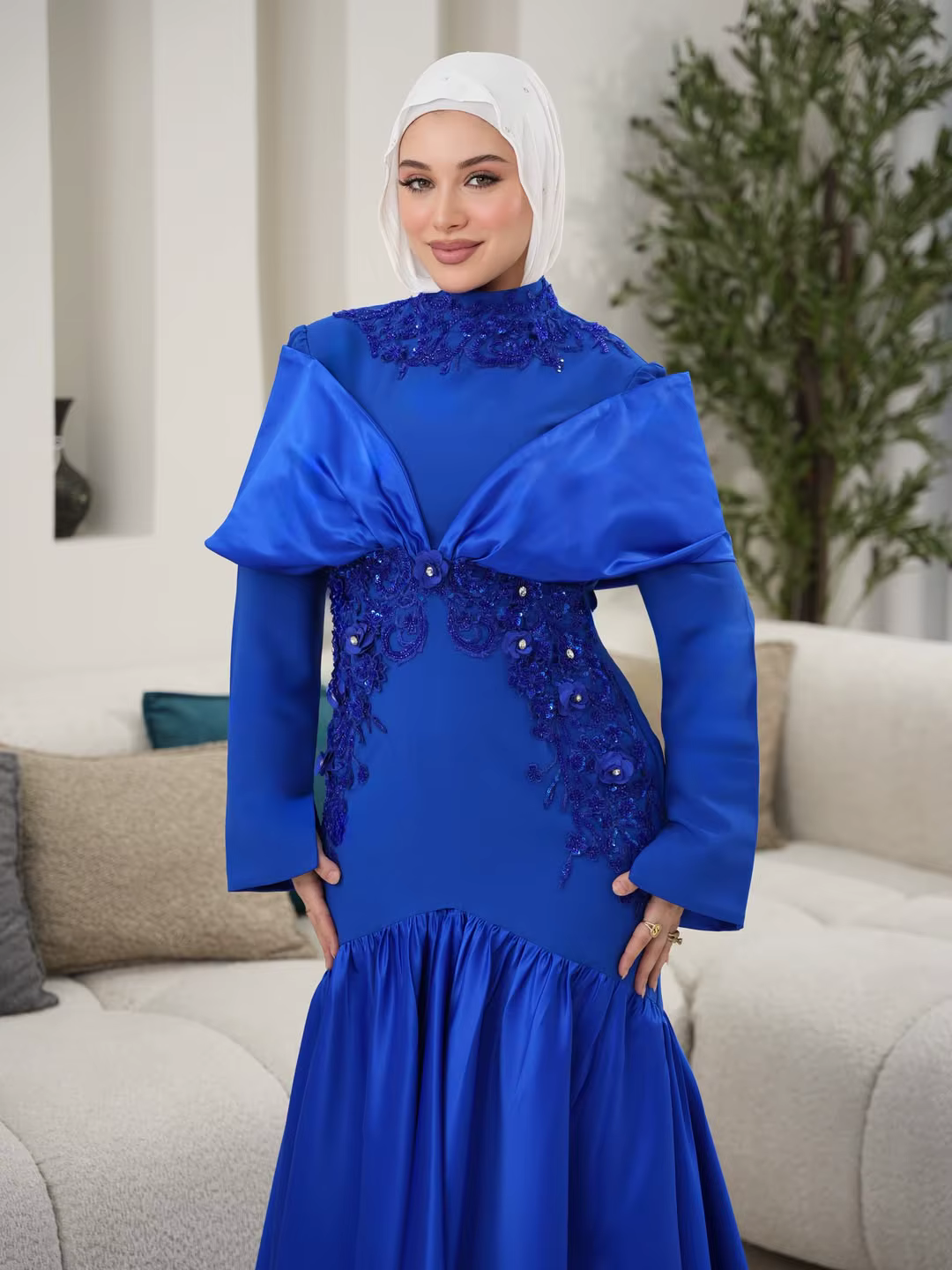 Robes de soirée arabes personnalisées, bleues, à épaules dénudées, formelles, pour femmes, robes de 