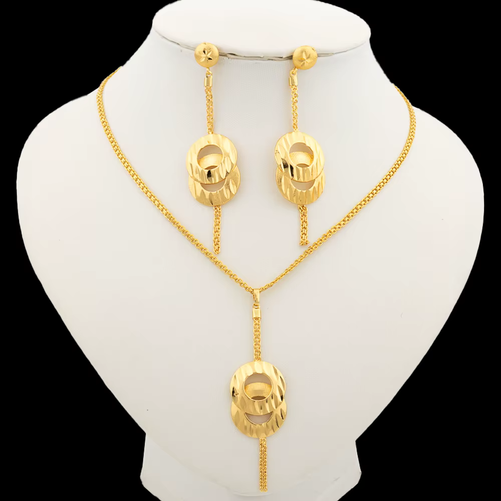 Ensemble de bijoux collier couleur or dubaï pour femmes, boucles d'oreilles et collier pendantes, bo