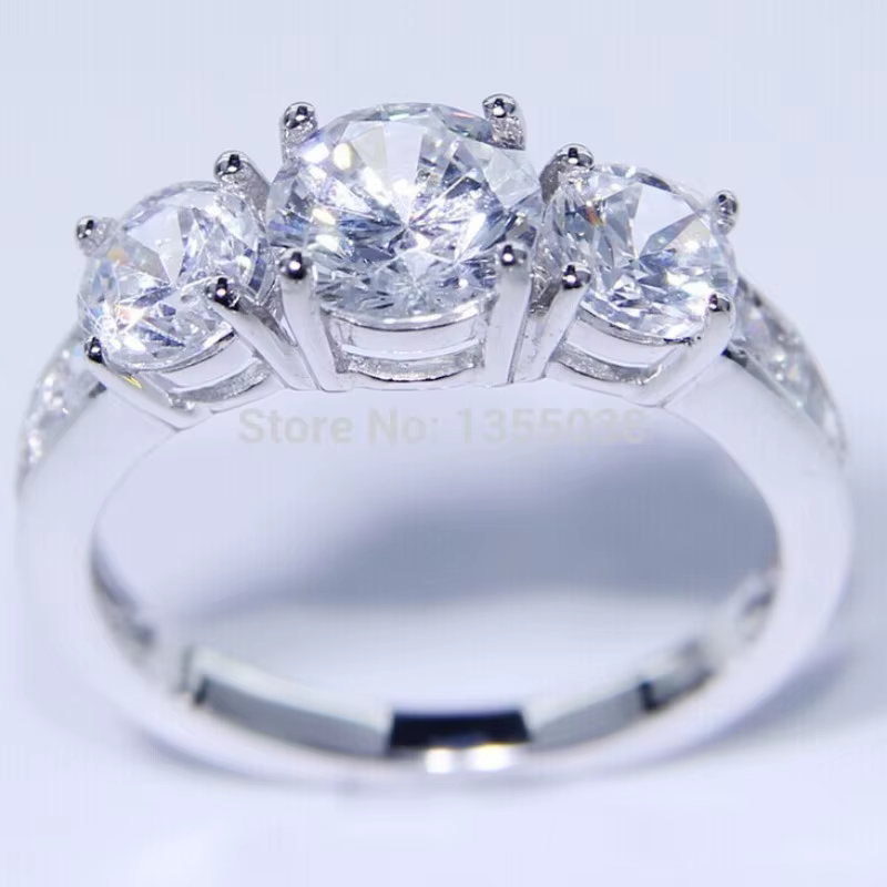 Bague en diamant de laboratoire à trois pierres pour hommes et femmes, or blanc 10 carats, matiques 