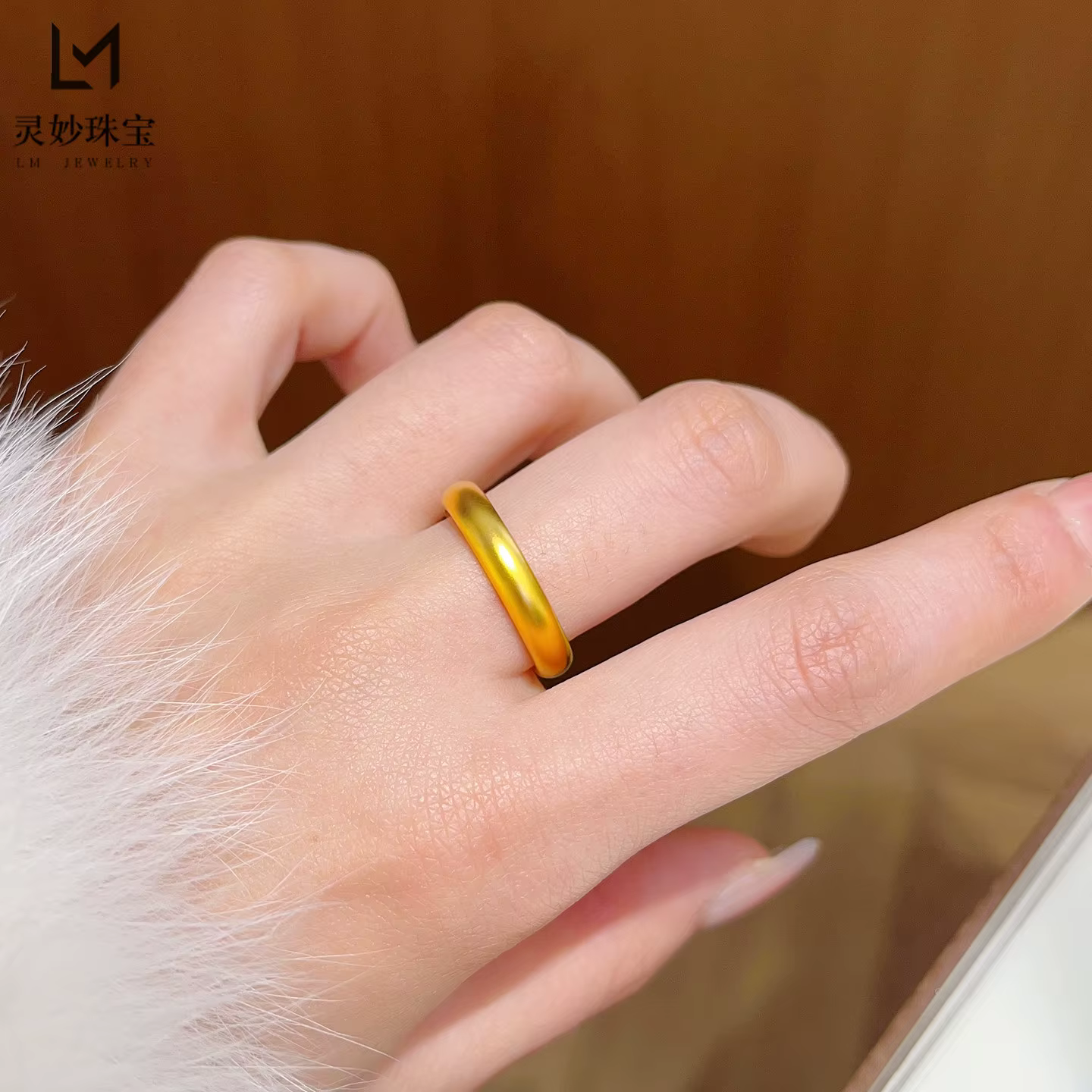 Bague Festive Cynlo pour Femme en Or 24K AU999 - Bague Cent Bénédictions en Or, Bande Lisse Style Ch