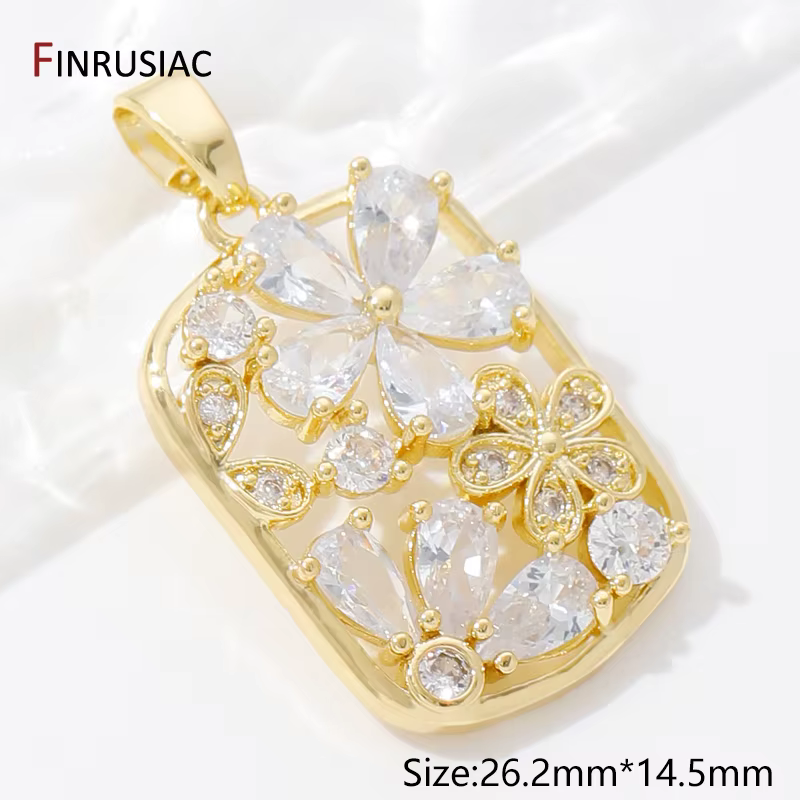 Pendentifs breloques rectangulaires creux en laiton plaqué or 18 carats avec zircon, motif ballerine