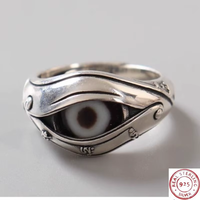Nouvelle bague 2026 en argent sterling 925 incrustée de perles Dzi, bijoux vintage œil de Bouddha ti