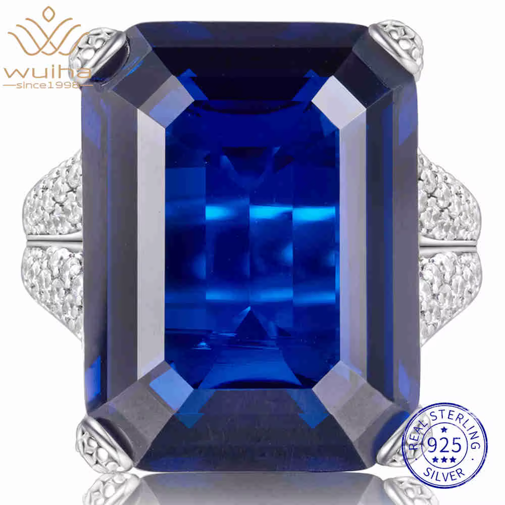 WUIHA 925 argent Sterling 13*16 MM taille émeraude laboratoire saphir haute teneur en carbone diaman