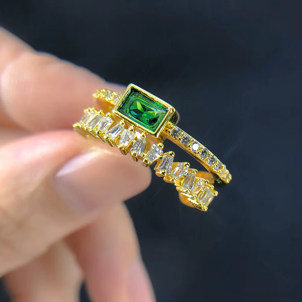 Bague Chic de luxe pour femmes, anneau de rendez-vous, ouvert, réglable, couleur or, vert, rouge, cr