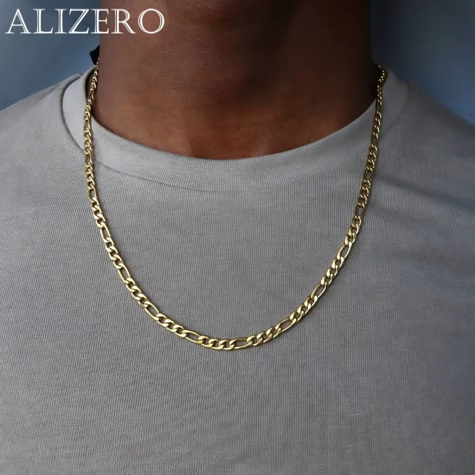 ALIZERO 18K or 4MM Figaro chaîne collier pour femmes hommes mode Hip Hop Punk colliers bijoux en gro